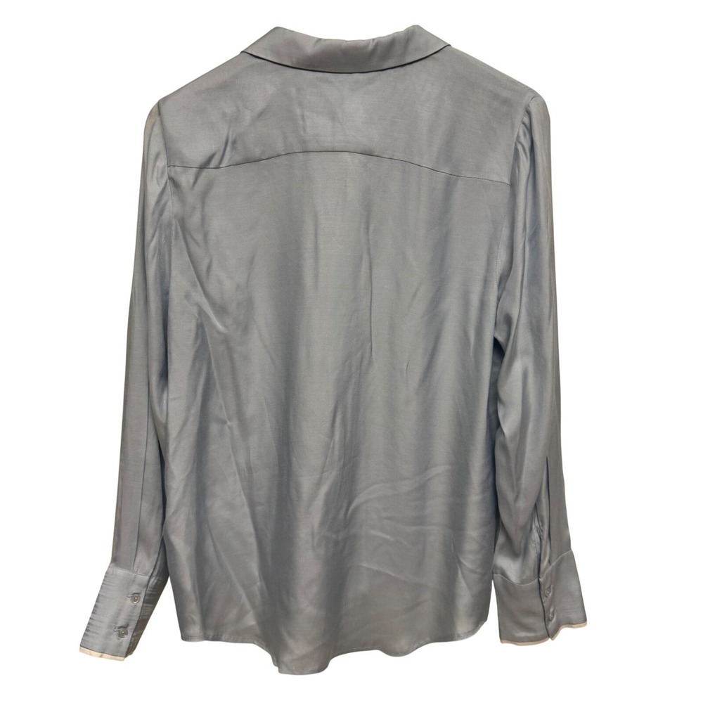 Ecru Womens Large Dusty Blue Silk Blend Long Sleeve Button Down Blouse - Picture 4 of 8